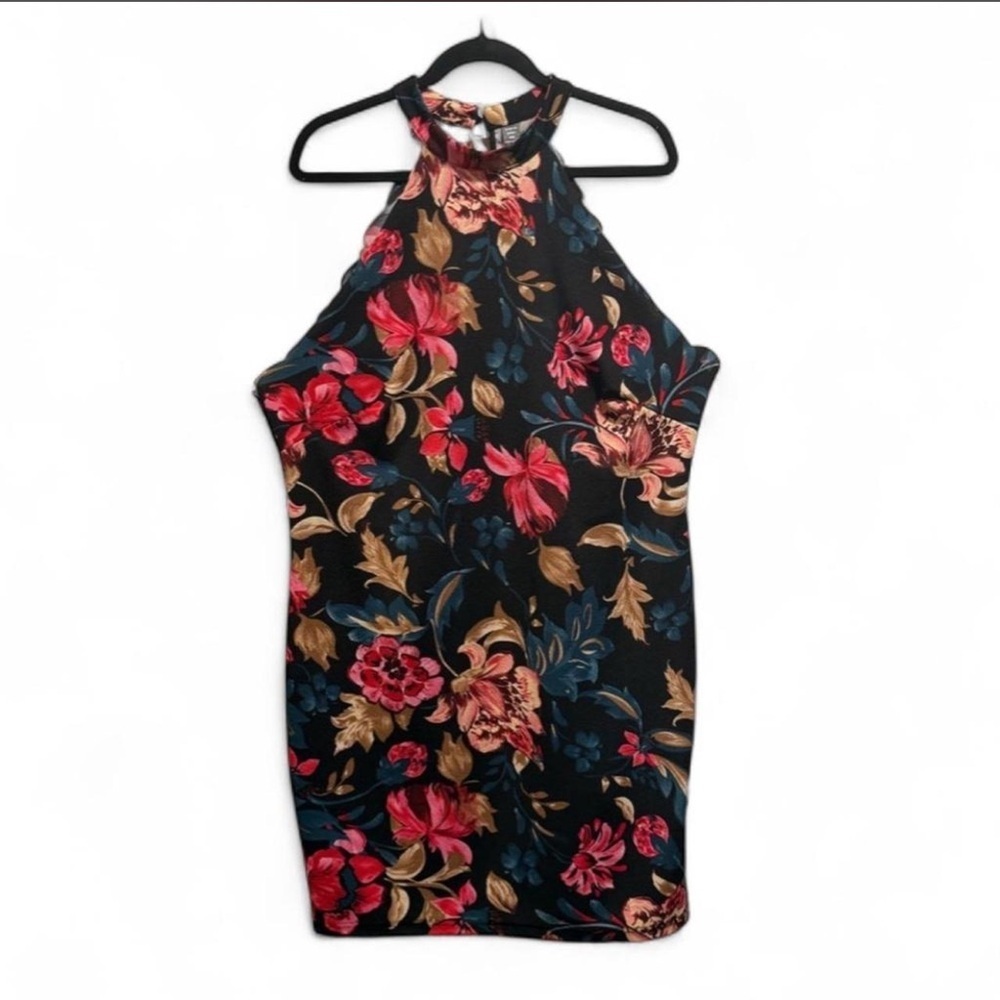 SHEIN Floral Black Dress with Red and Gold Accents